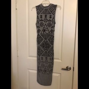 Grey hieroglyphic print maxi dress